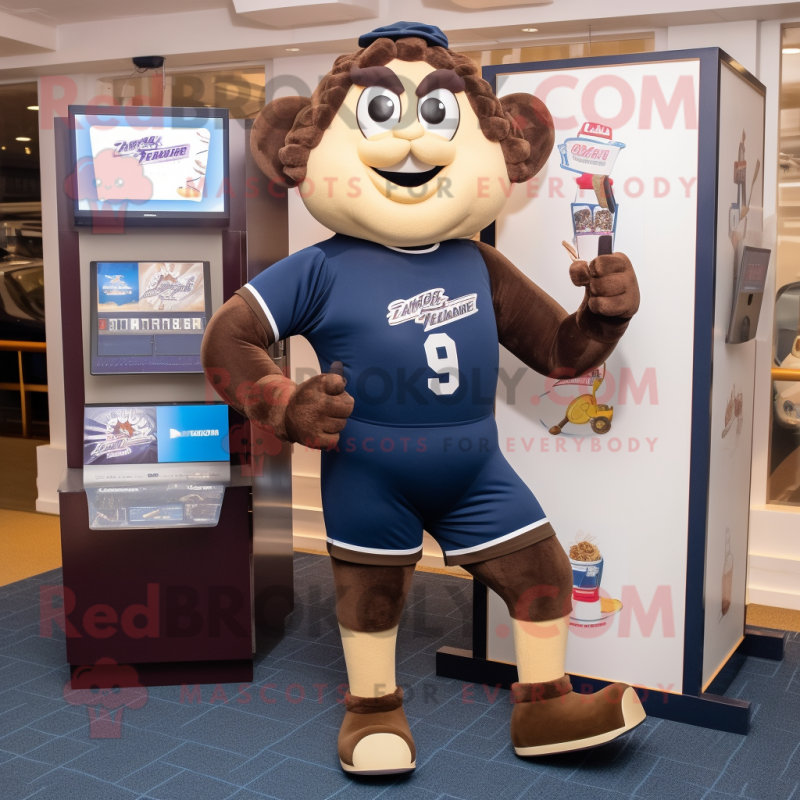 Navy Chocolate Bars mascot costume character dressed with a Running Shorts and Rings Navy Chocolate Bars mascot costume character dressed with a Running Shorts and Rings