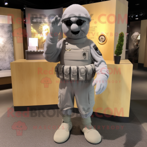 Grey Army Soldier maskot...