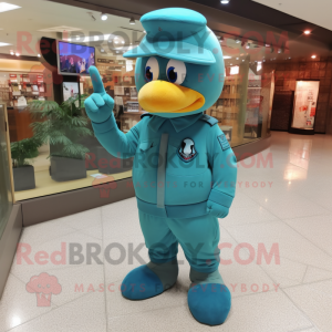 Teal Air Force Soldier mascot costume character dressed with a Bodysuit and Shoe laces