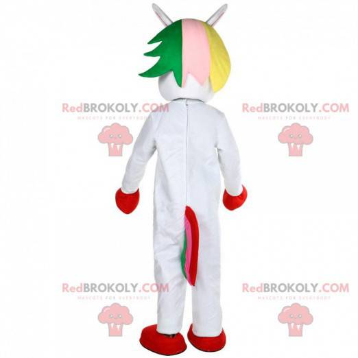 Mascote unicórnio branco com cabeça colorida - Redbrokoly.com