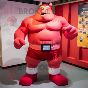 Röd Strongman maskot kostym...