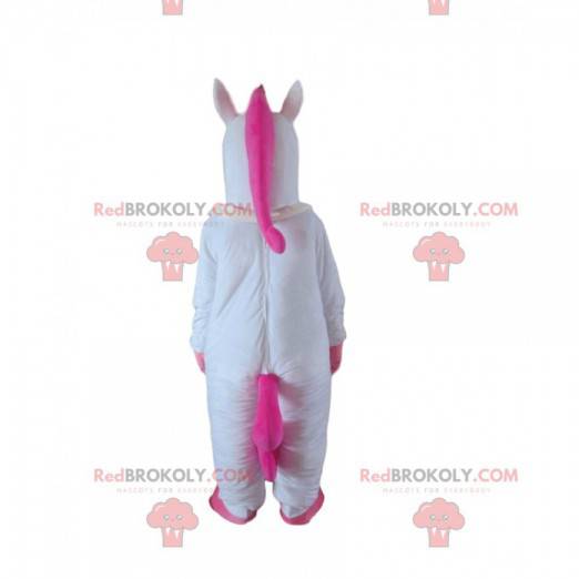 Mascotte de licorne blanche et rose, costume féérique -