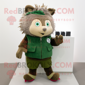 Forest Green Hedgehog mascot costume character dressed with a Corduroy Pants and Smartwatches