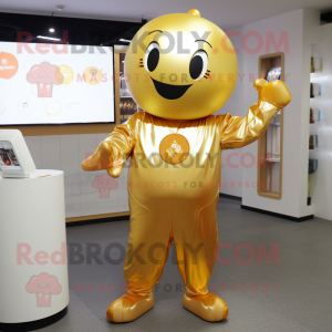 Gold Plum mascot costume character dressed with a Jumpsuit and Keychains