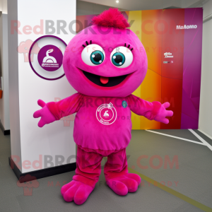 Magenta But mascot costume character dressed with a Chinos and Brooches