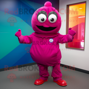 Magenta But mascot costume character dressed with a Chinos and Brooches