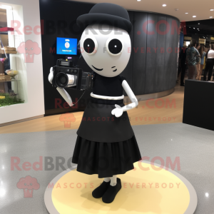 Black Camera mascot costume character dressed with a Pencil Skirt and Anklets