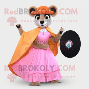 Peach Lemur mascot costume character dressed with a Circle Skirt and Shawl pins