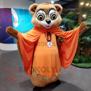 Peach Lemur mascot costume character dressed with a Circle Skirt and Shawl pins