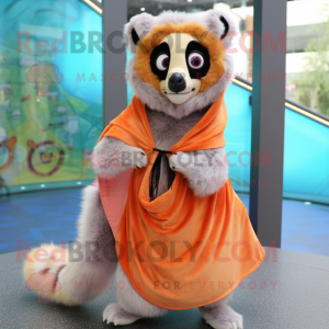 Peach Lemur mascot costume character dressed with a Circle Skirt and Shawl pins