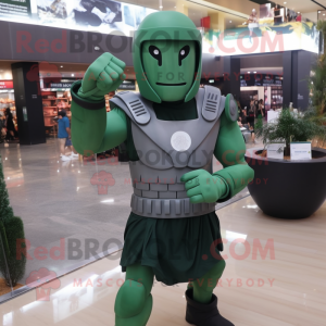 Forest Green Spartan Soldier mascot costume character dressed with a Tank Top and Scarves