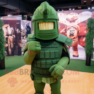 Forest Green Spartan Soldier mascot costume character dressed with a Tank Top and Scarves