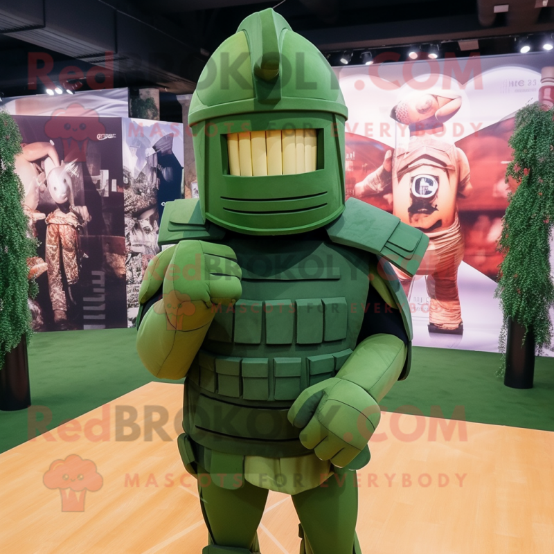 Forest Green Spartan Soldier mascot costume character dressed with a Tank Top and Scarves Forest Green Spartan Soldier mascot costume character dressed with a Tank Top and Scarves