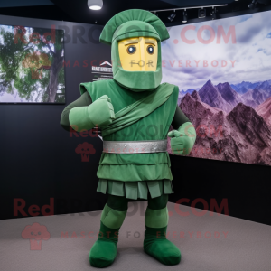 Forest Green Spartan Soldier mascot costume character dressed with a Tank Top and Scarves