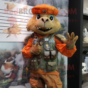 Rust Marine Recon mascot costume character dressed with a Waistcoat and Brooches