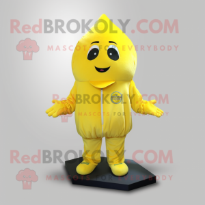 Lemon Yellow Ray mascot costume character dressed with a Bomber Jacket and Foot pads