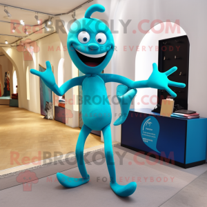 Turquoise Acrobat mascot costume character dressed with a Trousers and Briefcases