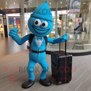 Turquoise Acrobat mascot costume character dressed with a Trousers and Briefcases