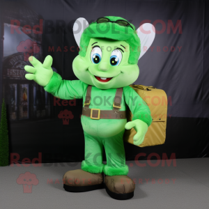 Green Tooth Fairy mascot costume character dressed with a Cargo Shorts and Gloves