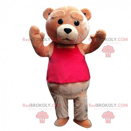 Brown bear mascot looking sad, sad teddy bear costume -