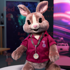 Magenta Wild Rabbit mascot costume character dressed with a Button-Up Shirt and Necklaces