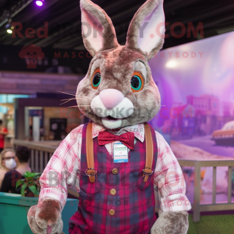 Magenta Wild Rabbit mascot costume character dressed with a Button-Up Shirt and Necklaces