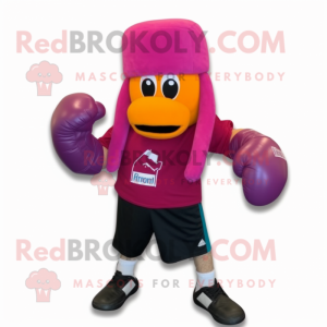 Magenta Boxing Glove mascot costume character dressed with a Bermuda Shorts and Beanies