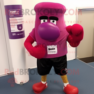Magenta Boxing Glove mascot costume character dressed with a Bermuda Shorts and Beanies