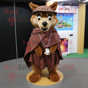 Brown Dingo mascot costume character dressed with a Mini Skirt and Shawl pins