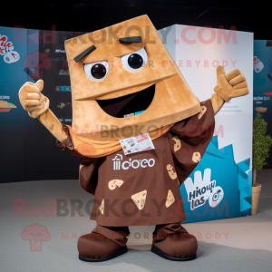 Brown Nachos mascot costume character dressed with a Polo Tee and Pocket squares