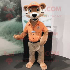 Peach Thylacosmilus mascot costume character dressed with a Henley Shirt and Ties