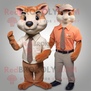 Peach Thylacosmilus mascot costume character dressed with a Henley Shirt and Ties