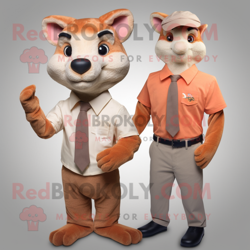 Peach Thylacosmilus mascot costume character dressed with a Henley Shirt and Ties