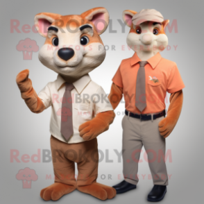 Peach Thylacosmilus mascot costume character dressed with a Henley Shirt and Ties