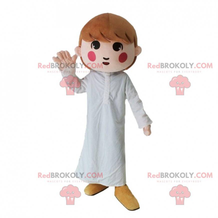 Mascota de niña con pijama blanco, disfraz de niña -