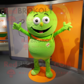 Lime Green Orange mascot costume character dressed with a Henley Shirt and Hairpins