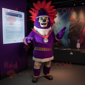 Purple Chief mascot costume character dressed with a Graphic Tee and Cummerbunds