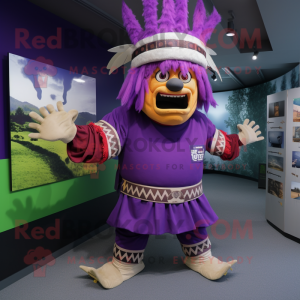 Purple Chief mascot costume character dressed with a Graphic Tee and Cummerbunds