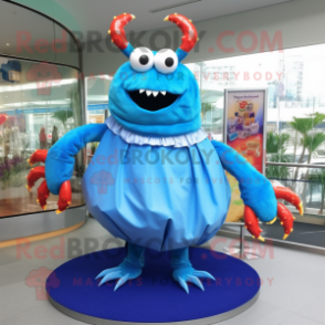 Sky Blue Crab Cakes mascot costume character dressed with a Maxi Dress and Keychains