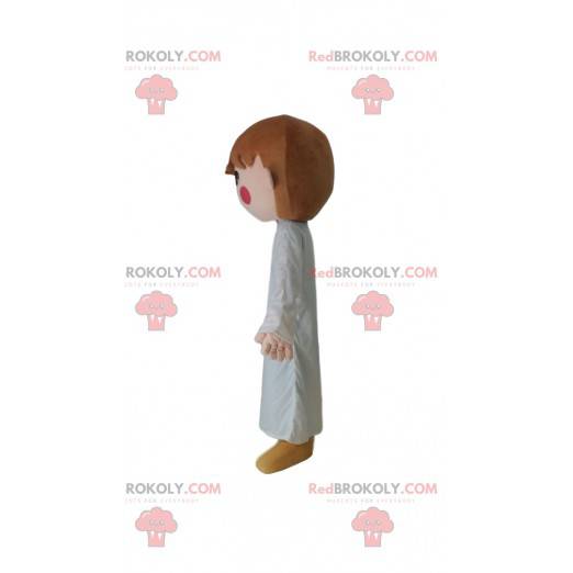 Mascota de niña con pijama blanco, disfraz de niña -