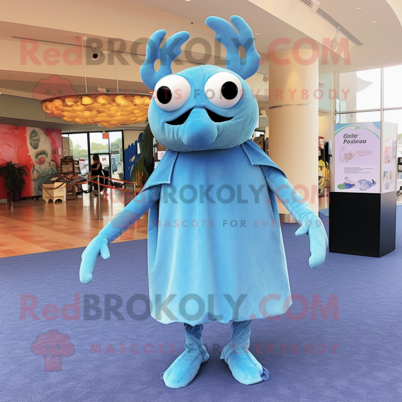 Sky Blue Crab Cakes mascot costume character dressed with a Maxi Dress and Keychains