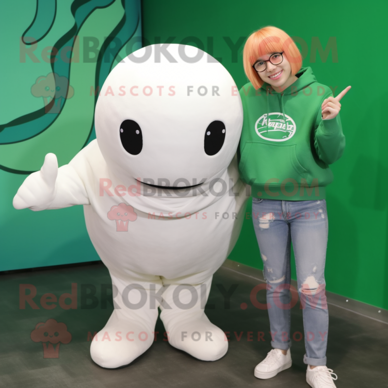 Forest Green Beluga Whale mascot costume character dressed with a Boyfriend Jeans and Bracelet watches