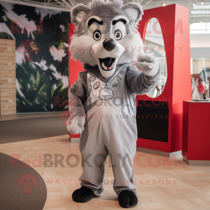 Silver Wolf mascot costume character dressed with a Playsuit and Shoe laces