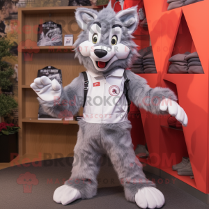 Silver Wolf mascot costume character dressed with a Playsuit and Shoe laces