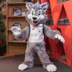 Silver Wolf mascot costume character dressed with a Playsuit and Shoe laces