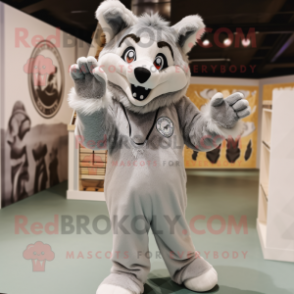 Silver Wolf mascot costume character dressed with a Playsuit and Shoe laces