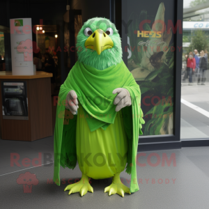 Lime Green Haast'S Eagle mascot costume character dressed with a Cover-up and Shawls