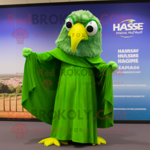 Lime Green Haast'S Eagle mascot costume character dressed with a Cover-up and Shawls
