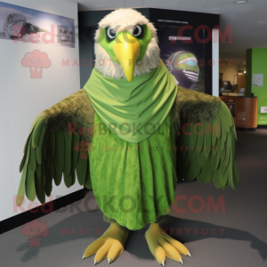 Lime Green Haast'S Eagle mascot costume character dressed with a Cover-up and Shawls