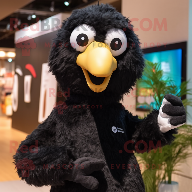 Black Ostrich mascot costume character dressed with a Sweatshirt and Hairpins